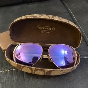 Coach Signature Pattern Tan Eyeglass Case